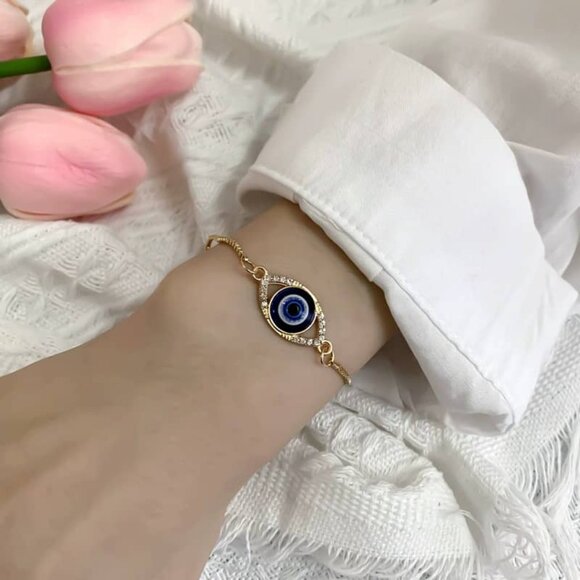 🧿 Dainty Evil Eye Bolo Bracelet ✨ Adjustable Zircon Jewelry Gift - Picture 4 of 5